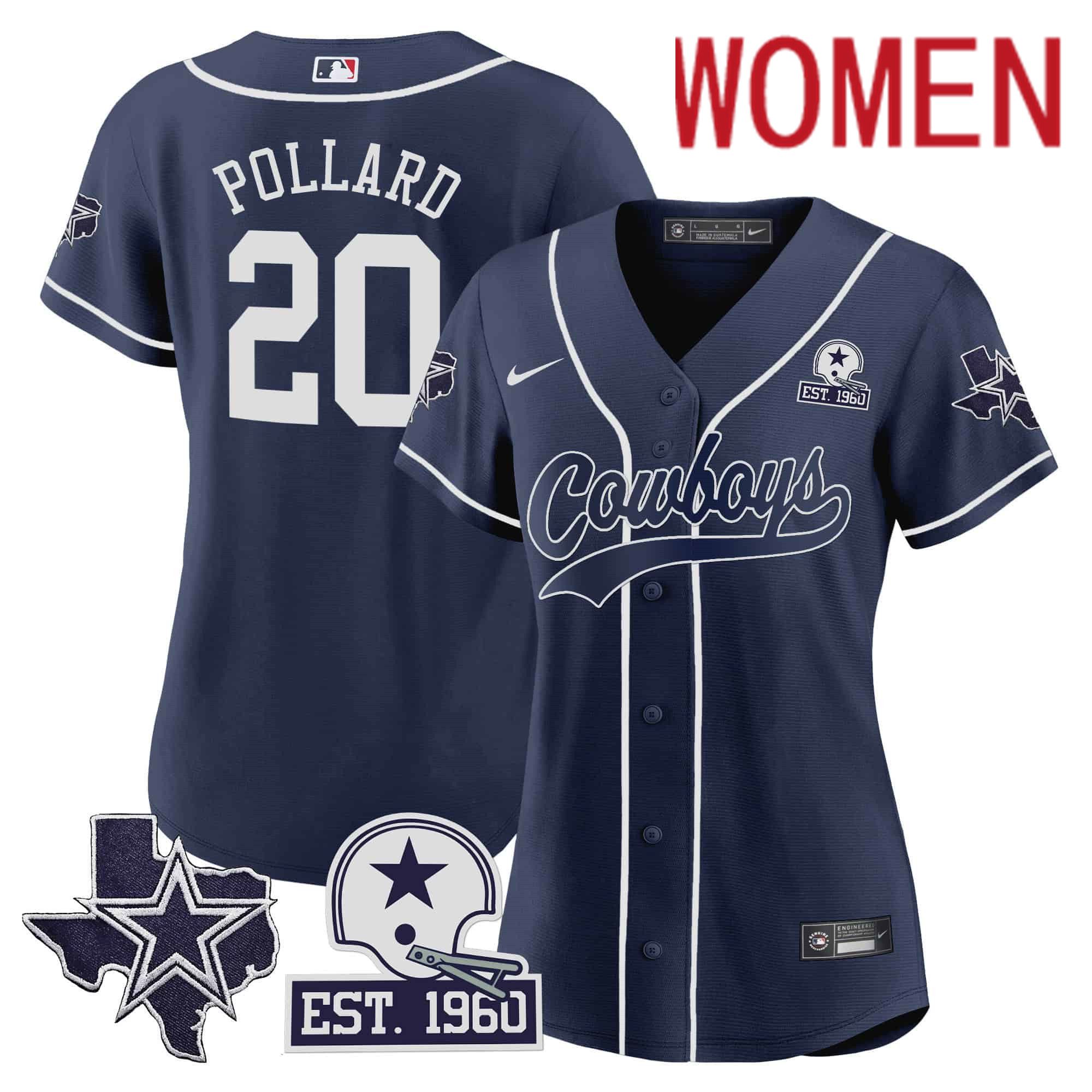Women Dallas Cowboys 20 Pollard Dark blue 2024 Nike Patch Baseball NFL Jersey